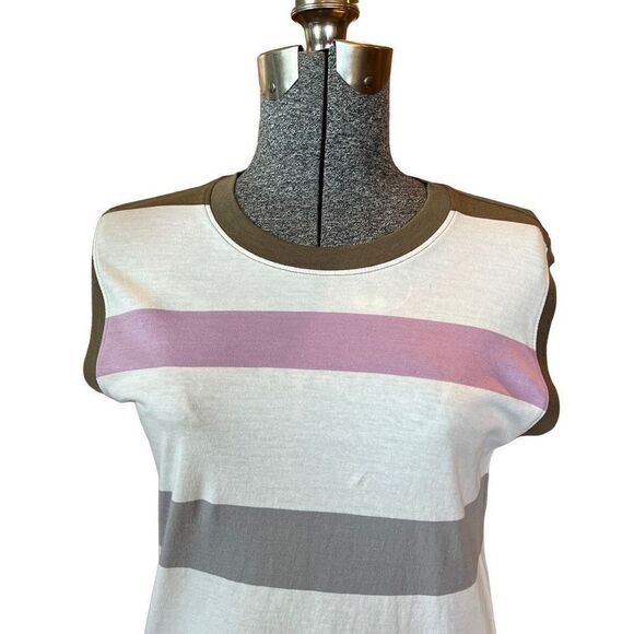 ATM Anthony Thomas Melillo Striped Classic Muscle Tee in Off White Gray Light Bl - Picture 4 of 7